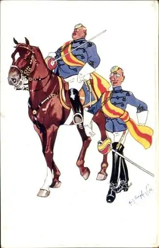 Künstler Ak Schönpflug, Fritz, Zwei Husaren, Degen, Pferd, BKWI 842 4