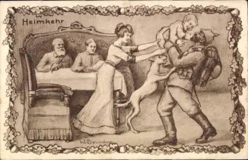 Künstler Ak W. Bormann, Heimkehr, Soldat mit seiner Familie, 1. WK