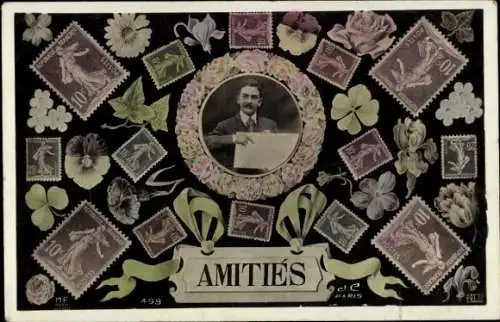 Briefmarken Ak Le Langage des Timbres, Amitiés, des fleurs