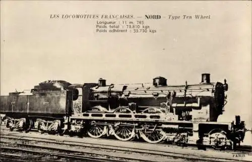 Ak Les Locomotives Francaises, Französische Eisenbahn, Nord, Type Ten Wheel, Dampflok