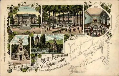 Litho Veitshöchheim in Unterfranken, Hofgarten Restaurant, Innenansicht, Schloss