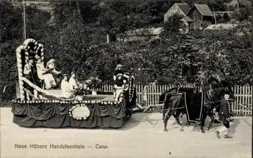 Ak Calw Schwarzwald, Landwirtschaft. Bezirksfest 1912, Festwagen Neue Höhere Handelsschule Calw