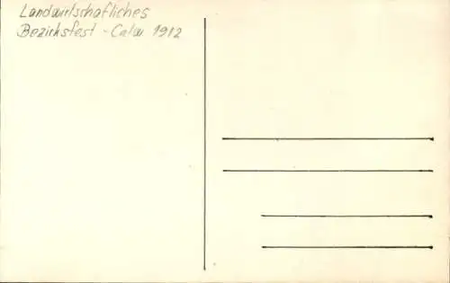 Ak Calw Schwarzwald, Landwirtschaft. Bezirksfest 1912, Festwagen Neue Höhere Handelsschule Calw