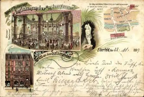 Stadtplan Litho Elberfeld Wuppertal, Hotel Im Salamander, Inh. Jean Hänsler