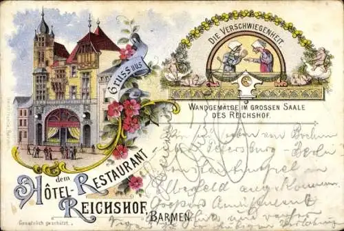 Litho Barmen Wuppertal, Hotel Restaurant Reichshof, Wandgemälde Die Verschwiegenheit