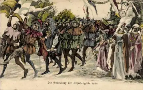 Künstler Ak Lübben im Spreewald, 500-Jahr-Feier der Schützengilde 1925, Gründung 1425