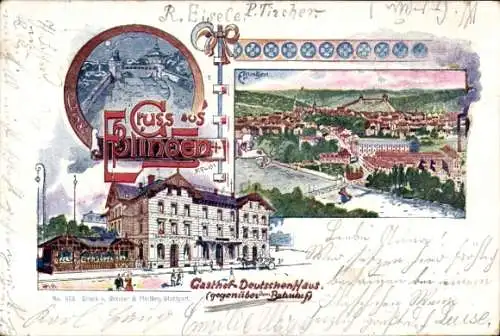 Künstler Ak Fuchs, K., Esslingen am Neckar, Gasthof zum Deutschen Haus, Panorama