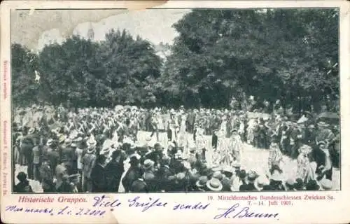 Ak Zwickau in Sachsen, 19. Mitteldeutsches Bundesschießen 1901, Festzug, historische Gruppen