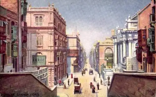 Künstler Ak Valletta Malta, Strada Reale, Straßenpartie in der Stadt