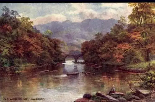 Ak Killarney Irland, alte Brücke, Herbstwald