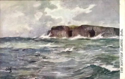 Künstler Ak Staffa Schottland, Stürmische Küste
