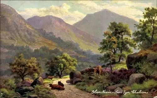 Künstler Ak Glen Nevis Schottland, Natur in der Nähe von Sgor Chalum