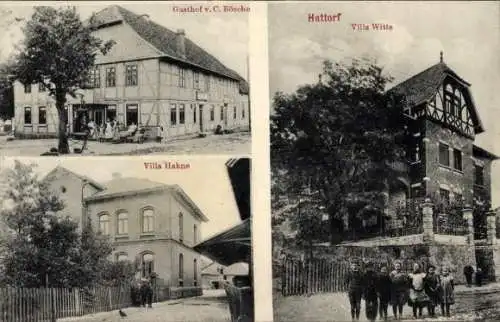 Ak Hattorf am Harz Niedersachsen, Gasthof v. C. Bösche, Villa Witte, Villa Hahne