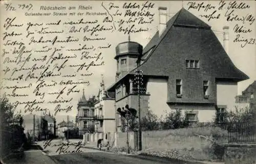 Ak Rüdesheim am Rhein, Geisenheimer Straße, Reichsbank, zweigeschossiges Gebäude, Professor H. St