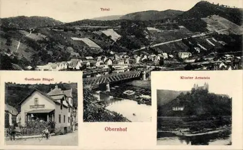 Ak Obernhof an der Lahn, Gesamtansicht, Gasthaus Bingel, Kloster Arnstein