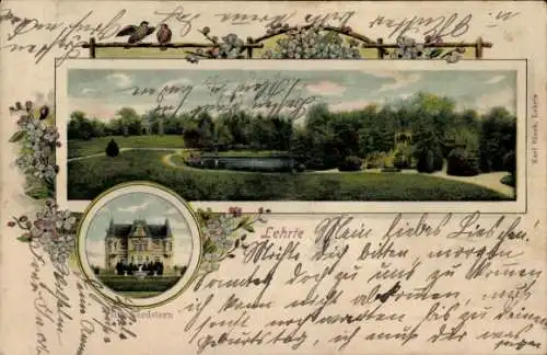 Passepartout Ak Lehrte in Niedersachsen, Parklandschaft mit Teich, Villa Nordstern
