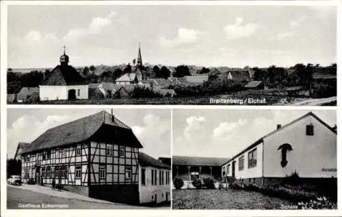 Ak Breitenberg Duderstadt im Eichsfeld, Totale mit Kirche, Gasthaus Eckermann, Schule