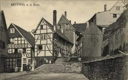 Ak Kettwig Essen im Ruhrgebiet, Straßenansicht, Fachwerkhäuser
