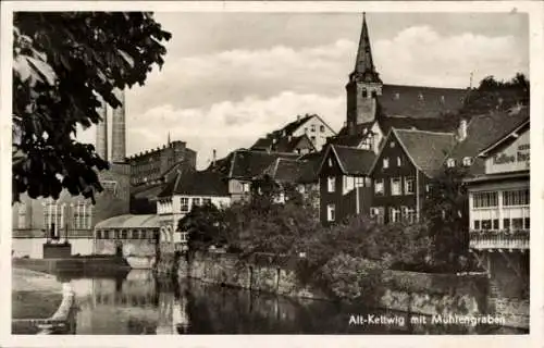 Ak Kettwig Essen im Ruhrgebiet, Altstadt, Mühlengraben, Kirche