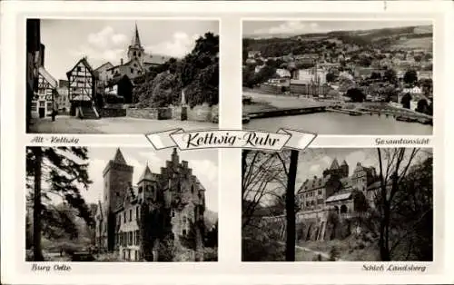 Ak Kettwig Essen im Ruhrgebiet, Gesamtansicht, Schloss Landsberg, Burg Oefte, Altstadt