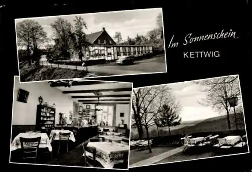 Ak Kettwig Essen im Ruhrgebiet, Waldgaststätte, drei Fotos, Terrasse, Innenansicht, Kettwig