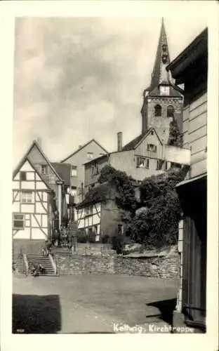 Ak Kettwig Essen im Ruhrgebiet, Kirchtreppe, Kirche