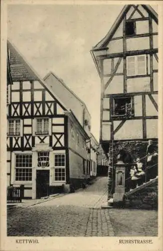 Ak Kettwig Essen im Ruhrgebiet, Ruhrstraße, Fachwerkhäuser