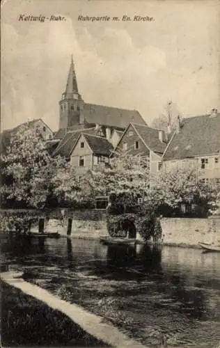 Ak Kettwig Essen im Ruhrgebiet, Kirche mit Blick auf die Ruhr