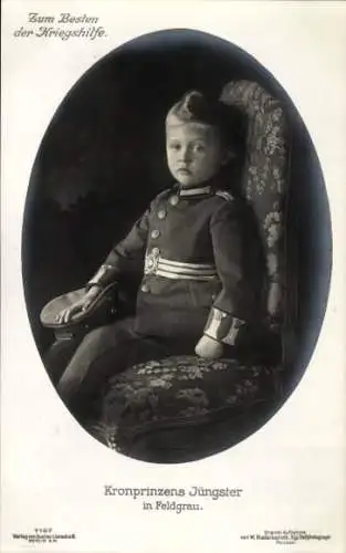 Ak Jüngster Sohn des Kronprinzen in Feldgrau, Kriegshilfe, Portrait
