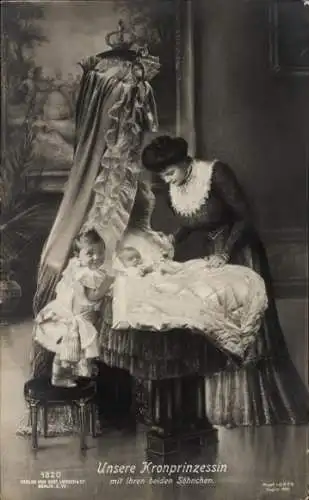 Ak Kronprinzessin Cecilie von Preußen, Söhne Wilhelm und Louis Ferdinand, Liersch 1820
