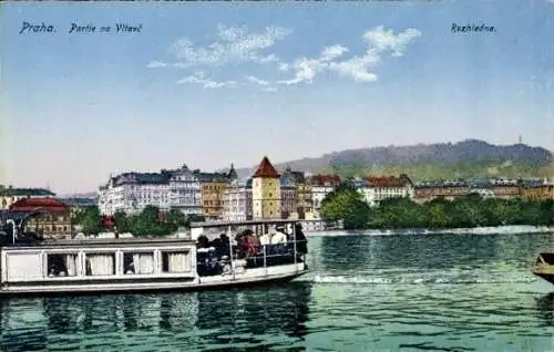 Ak Praha Prag Tschechien, Moldaupartie, Aussichtsturm, Stadt