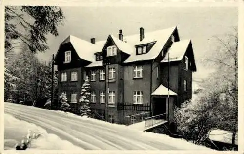 Ak Karpacz Ober-Krummhübel Riesengebirge Schlesien, Erholungsheim Arbeitsdank, Winter