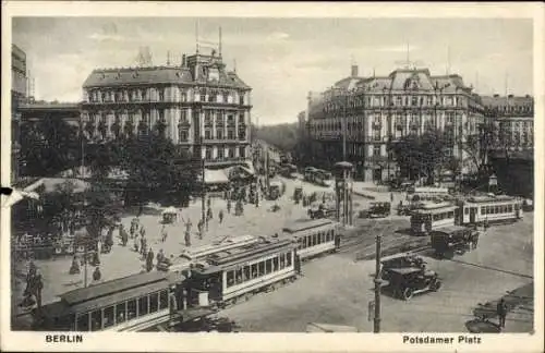 Ak Berlin Tiergarten, Potsdamer Platz, Straßenbahnen, Autos