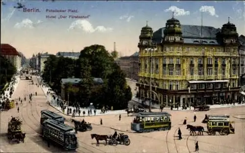 Ak Berlin Tiergarten, Potsdamer Platz, Hotel Der Fürstenhof, Straßenbahnen