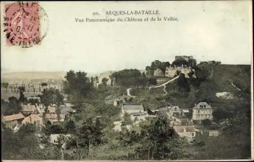 Ak Archelles Arques la Bataille Seine Maritime, Gesamtansicht des Schlosses und des Tals
