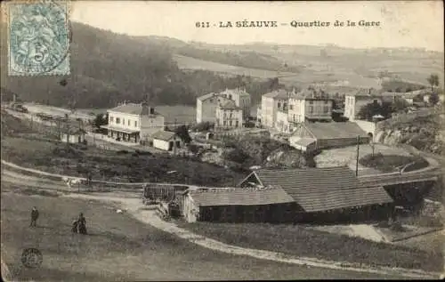Ak La Séauve sur Semène Haute Loire, Blick auf Quartier de la Gare, Landschaft, Gebäude, Posts...