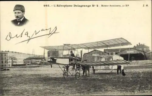Ak L'Aeroplane Delagrange No. 2, Moteur Antoinette, Doppeldecker, Pilot