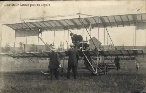 CPA L'aviateur Lanser prét au départ, Flugzeug