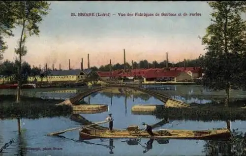 Ak Briare Loiret, Fabriken, Knöpfe, Perlen, Fluss, Boot, Brücke