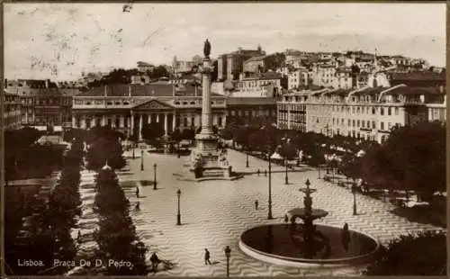 Ak Lisboa Lissabon Portugal, Praca de D. Pedro, Platz, Denkmal, Fontäne