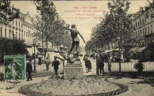 Ak Toulouse Haute Garonne, Statue de Labatut, Avenue und Allee Lafayette, Menschen, Park