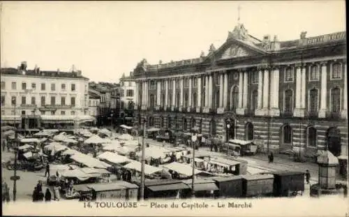 Ak Toulouse Haute Garonne, Marktplatz,  Gebäude, Menschen, Marktstände