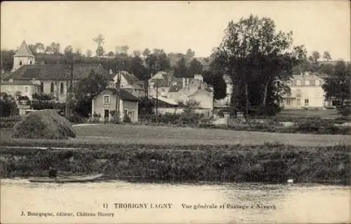 Ak Thorigny Lagny Seine et Marne, Vue generale, Passage a Niveau