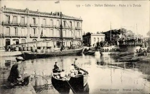 Ak Cette Hérault, Historisches nmotiv, Bootsanleger, Menschenmenge, Gebäude