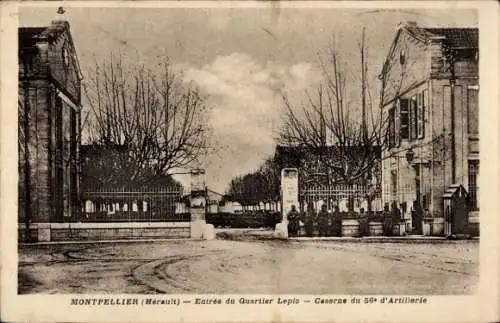 Ak Montpellier Hérault, Eingang Quartier Leple, Caserne 56 d'Artillerie,  Gebäude, Bäume