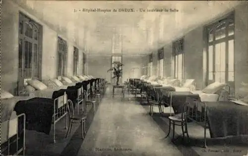 Ak Dreux Eure et Loir, Hôpital-Hospice de  Innenansicht, Bettenreihen, Architekt G. Beaune