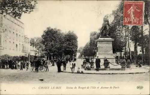 Ak Choisy Le Roi Val de Marne, Statue de Rouget de l´Isle et Avenue de Paris