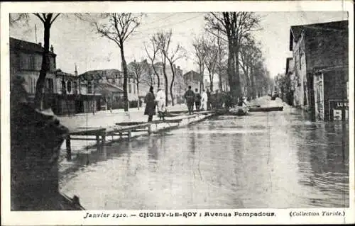 Ak Choisy Le Roi Val de Marne, Avenue Pompadoux, Überschwemmungen Januar 1910