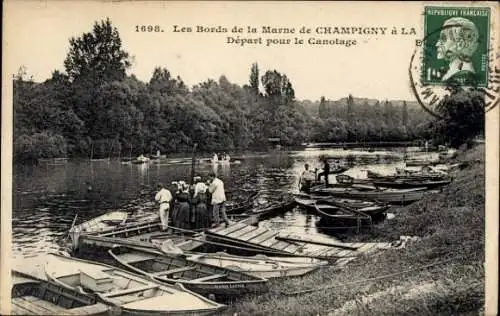 Ak Champigny sur Marne Val de Marne, Marne, Wasserlandschaft, Kanufahren, Personen, Boote