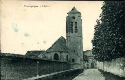 Ak Champigny sur Marne Val de Marne, Champigny L'Eglise, alte Kirche, ländliche Szenerie